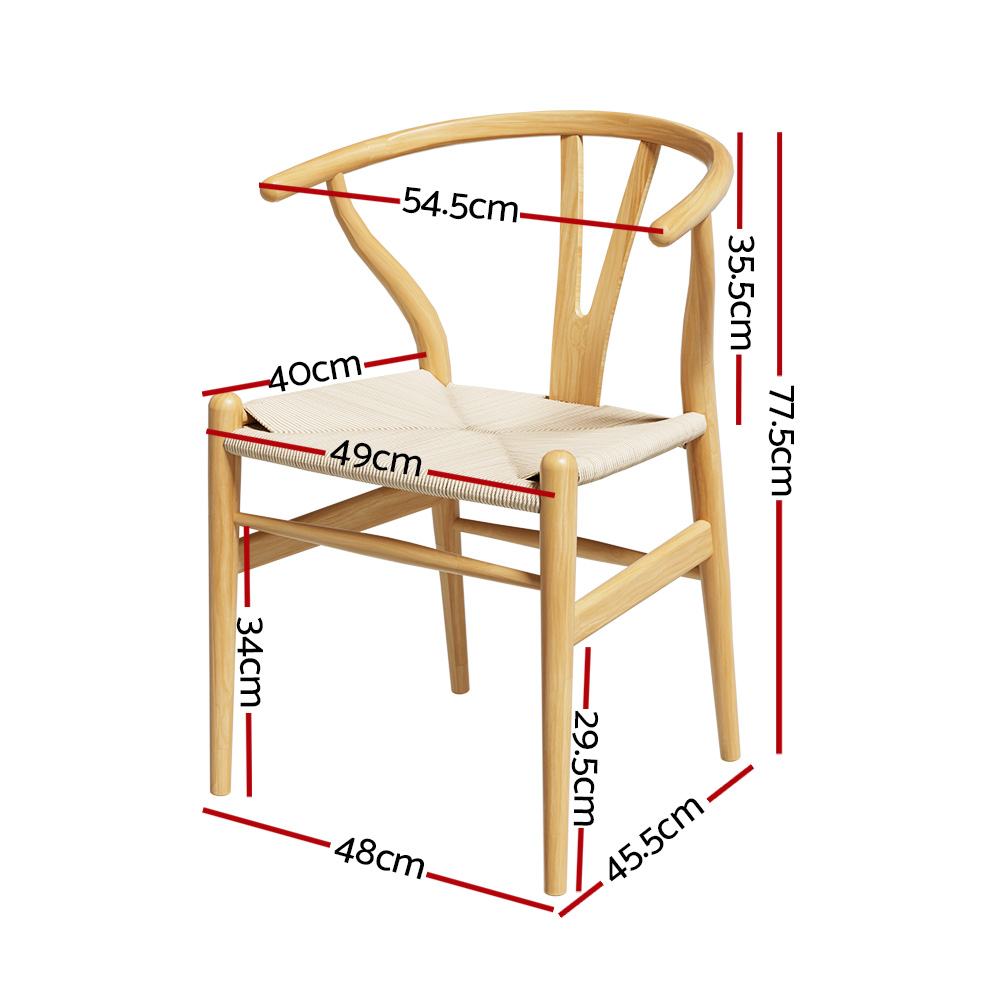 Artiss Dining Chair Wooden Rattan Seat Wishbone Back - Image 2