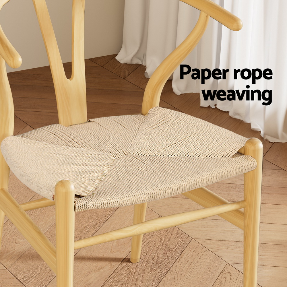 Artiss Dining Chair Wooden Rattan Seat Wishbone Back - Image 6