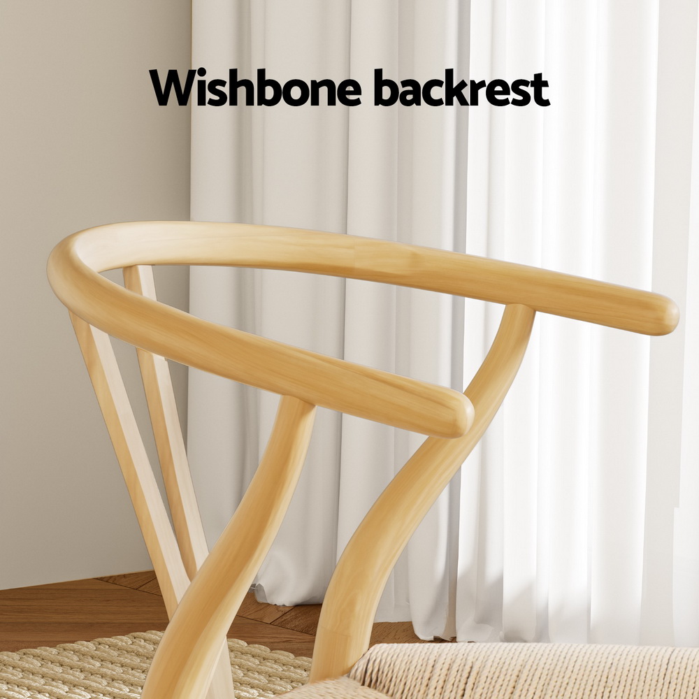 Set of 2 Artiss Dining Chairs Wooden Rattan Seat Wishbone Back - Image 5