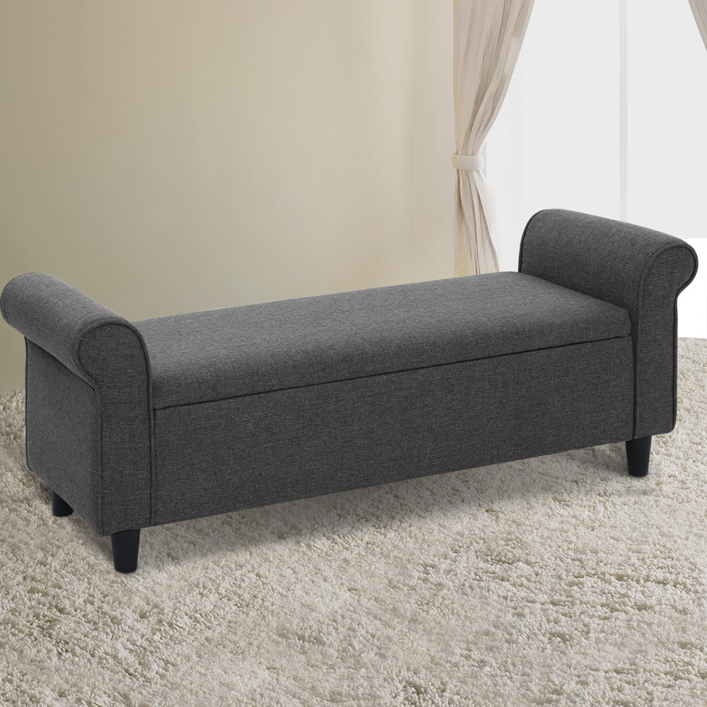 Artiss Storage Ottoman Blanket Box 125cm Arm Linen Grey - Image 8