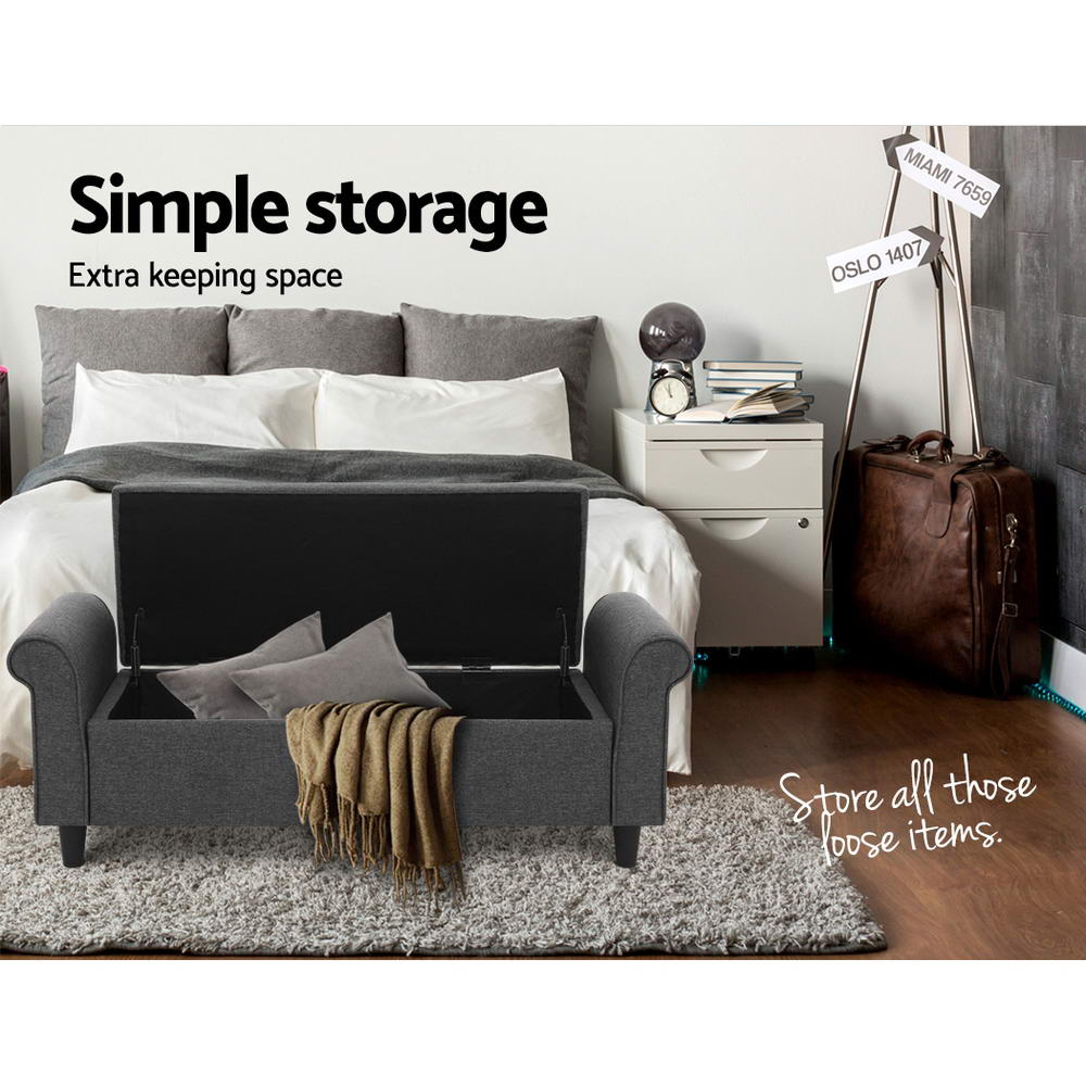 Artiss Storage Ottoman Blanket Box 125cm Arm Linen Grey - Image 6