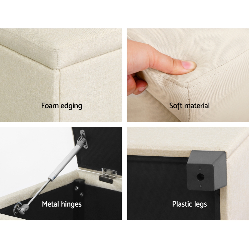 Artiss Storage Ottoman Blanket Box 97cm Linen Beige - Image 5