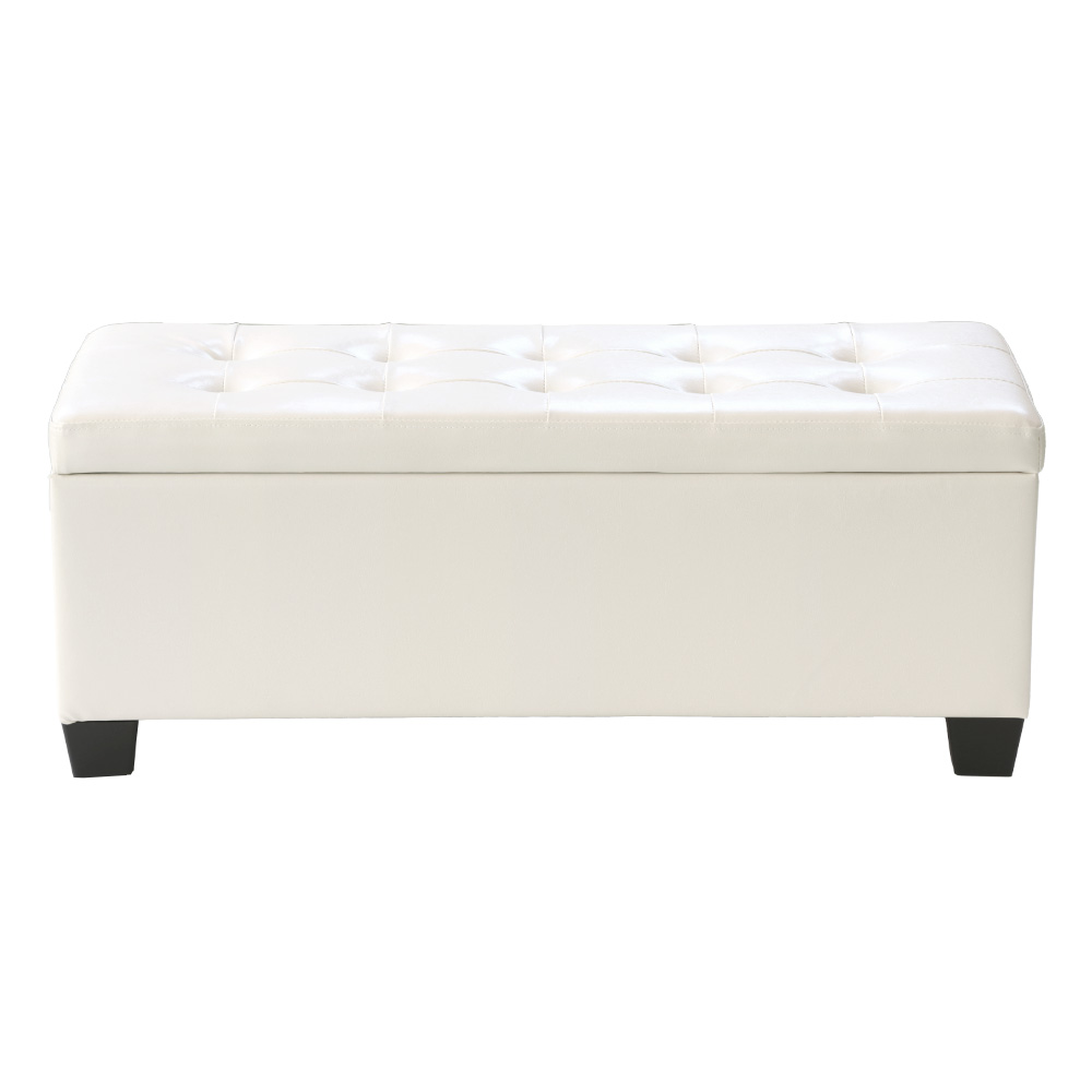 Artiss Storage Ottoman Blanket Box 97cm Leather White - Image 3