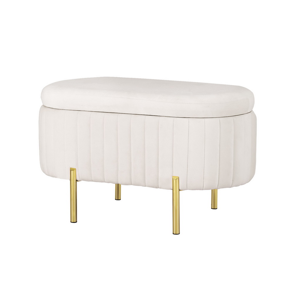 Artiss Storage Ottoman Blanket Box 87cm Velvet Oval White - Image 7