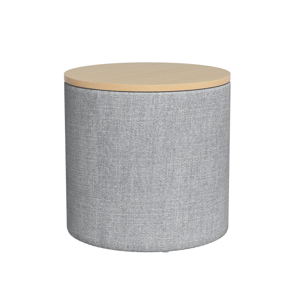 Artiss Storage Ottoman Blanket Box 40cm Linen Round Grey - Image 7