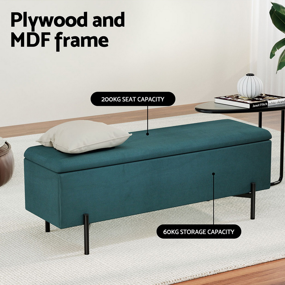 Artiss Storage Ottoman Blanket Box 140cm Velvet Green - Image 4