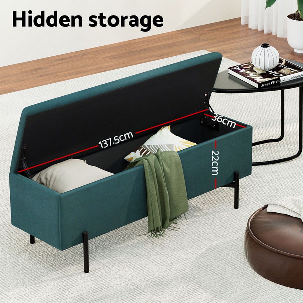 Artiss Storage Ottoman Blanket Box 140cm Velvet Green - Image 5
