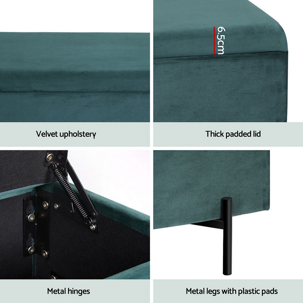 Artiss Storage Ottoman Blanket Box 140cm Velvet Green - Image 6