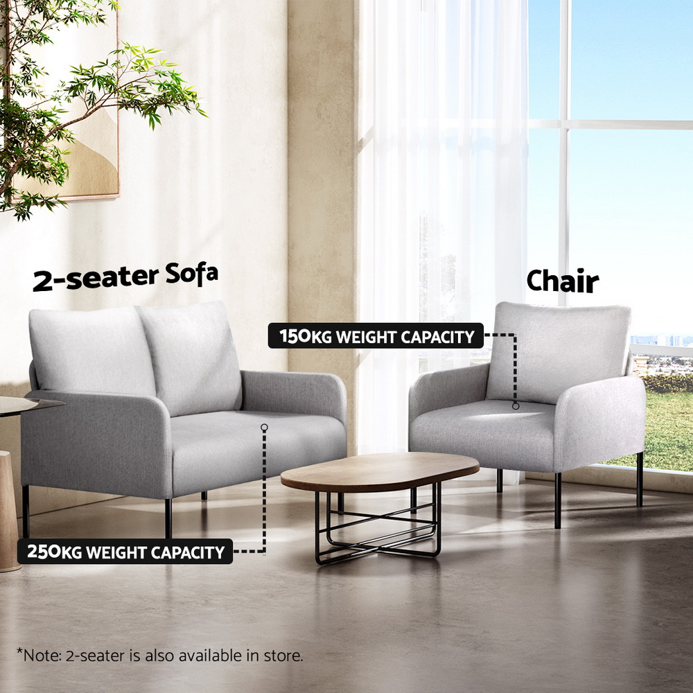 Artiss Armchair Accent Chair Pillow Fabric Grey - Image 6