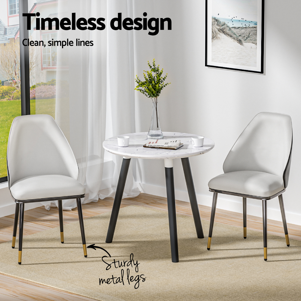 Artiss Dining Chairs Set of 2 Leather Seat Beige and Black - Image 4