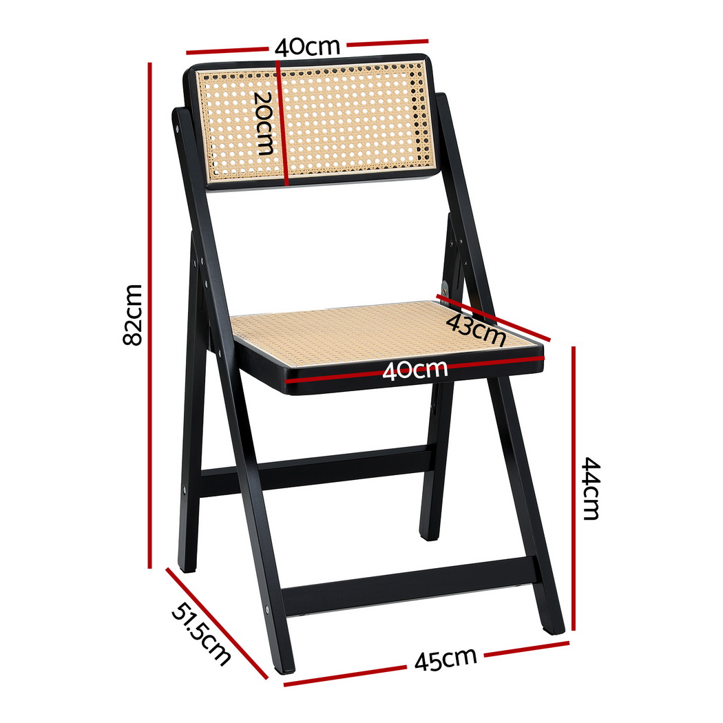 Artiss 2x Dining Chairs Wooden Rattan Foldable Black - Image 2
