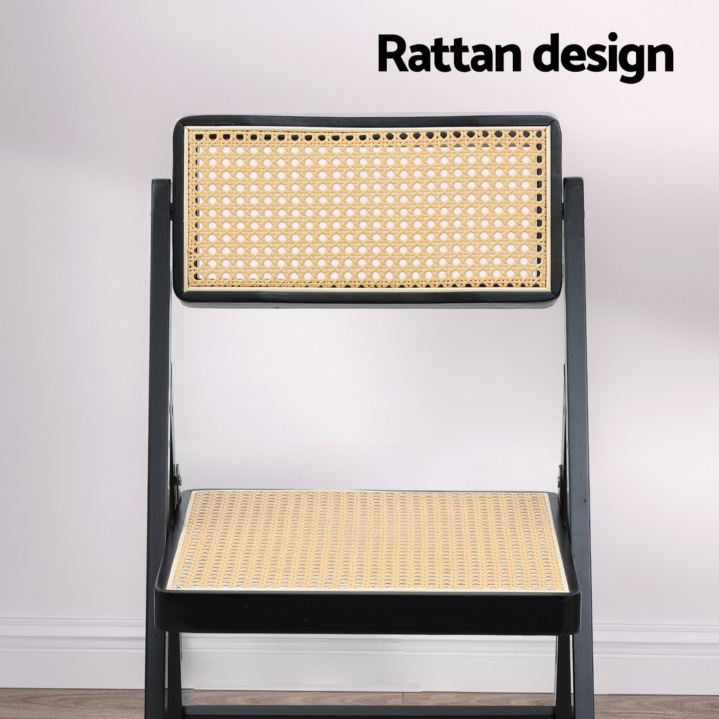Artiss 2x Dining Chairs Wooden Rattan Foldable Black - Image 4