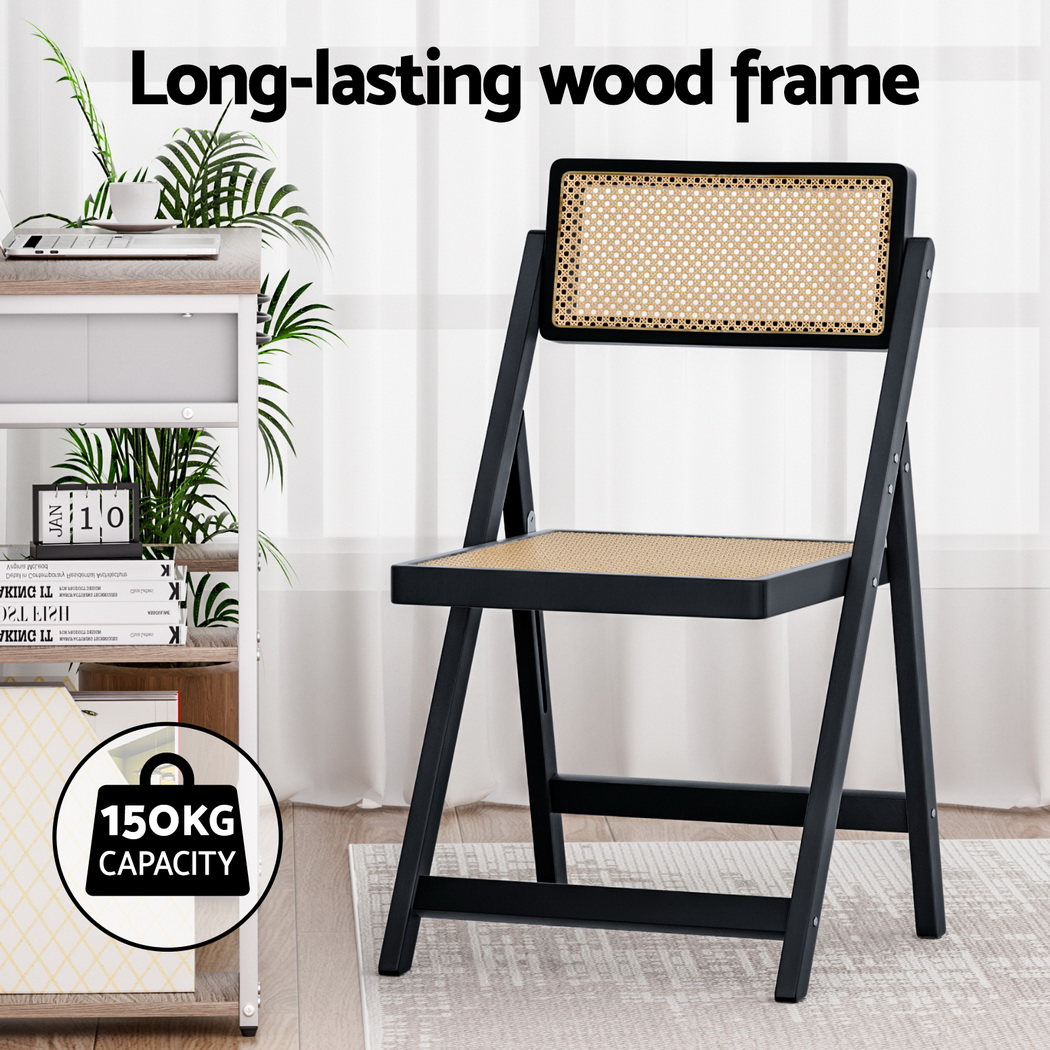 Artiss 2x Dining Chairs Wooden Rattan Foldable Black - Image 5