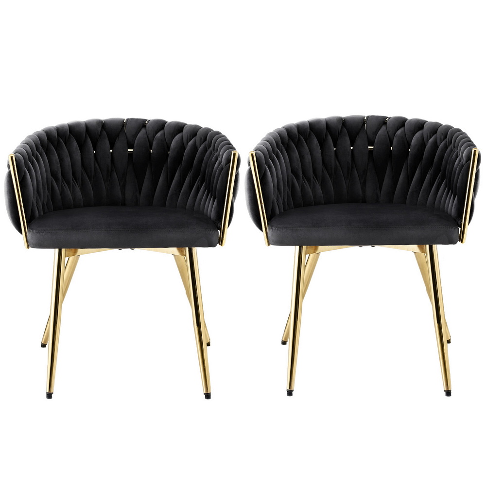 Set of 2 Artiss Dining Chairs Velvet Armchair Black - Image 3