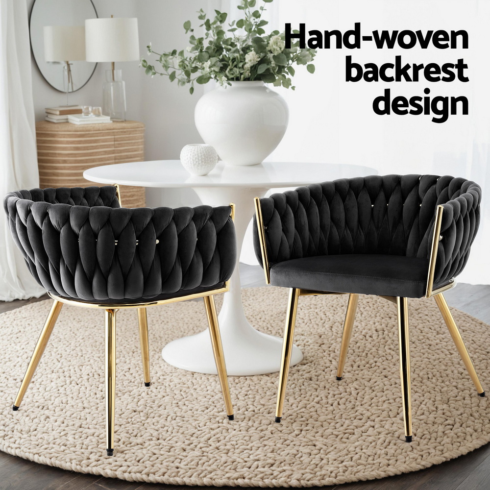Set of 2 Artiss Dining Chairs Velvet Armchair Black - Image 4