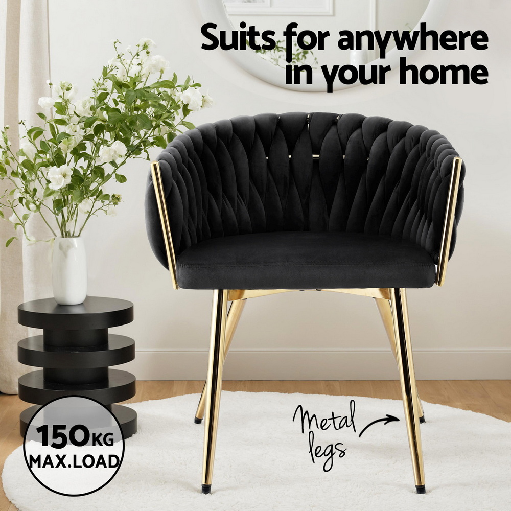 Set of 2 Artiss Dining Chairs Velvet Armchair Black - Image 5