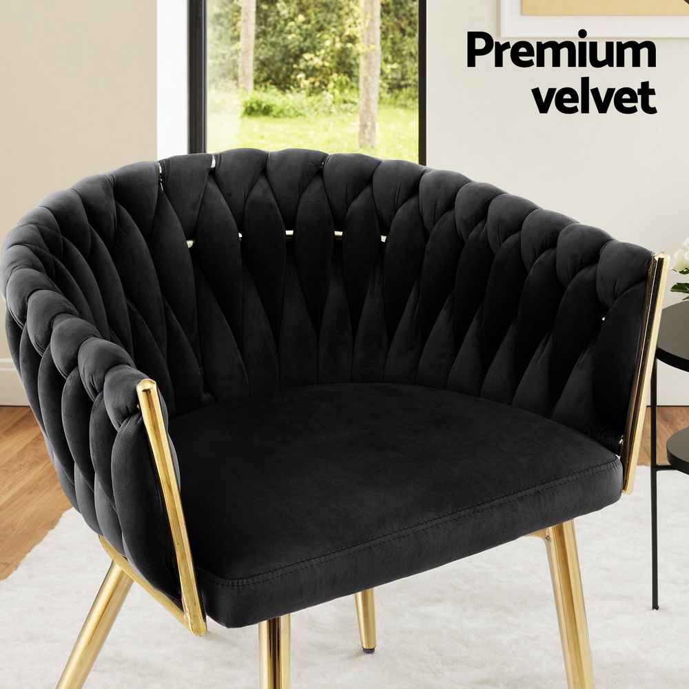 Set of 2 Artiss Dining Chairs Velvet Armchair Black - Image 6