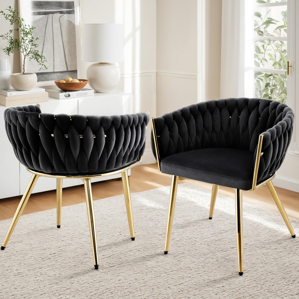 Set of 2 Artiss Dining Chairs Velvet Armchair Black - Image 7