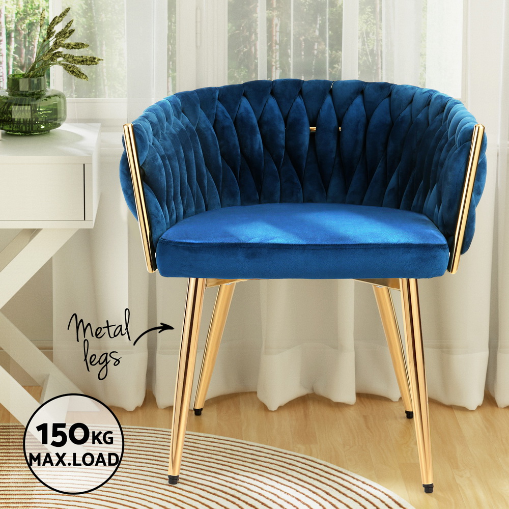 Artiss Dining Chair Velvet Weaving Armchair Blue - Image 5