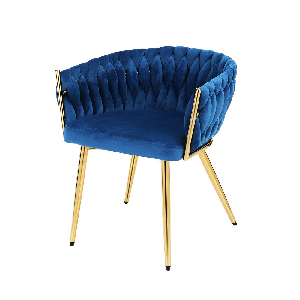 Artiss Dining Chair Velvet Weaving Armchair Blue - Image 7