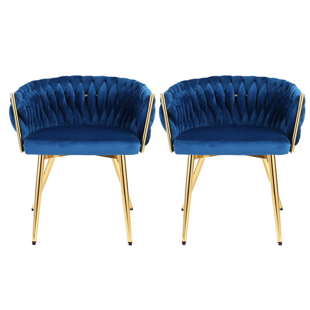 Set of 2 Artiss Dining Chairs Velvet Weaving Armchair Blue - Image 3