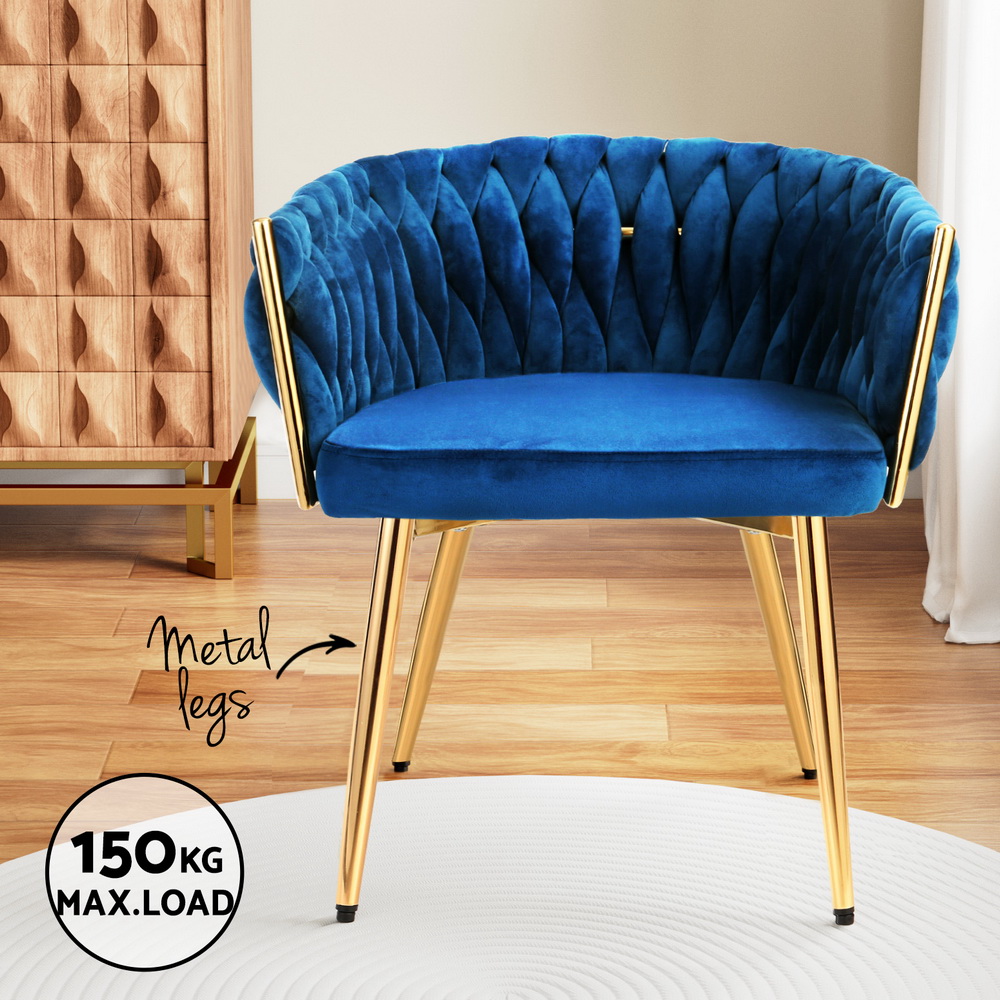 Set of 2 Artiss Dining Chairs Velvet Weaving Armchair Blue - Image 5