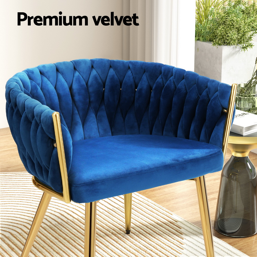 Set of 2 Artiss Dining Chairs Velvet Weaving Armchair Blue - Image 6