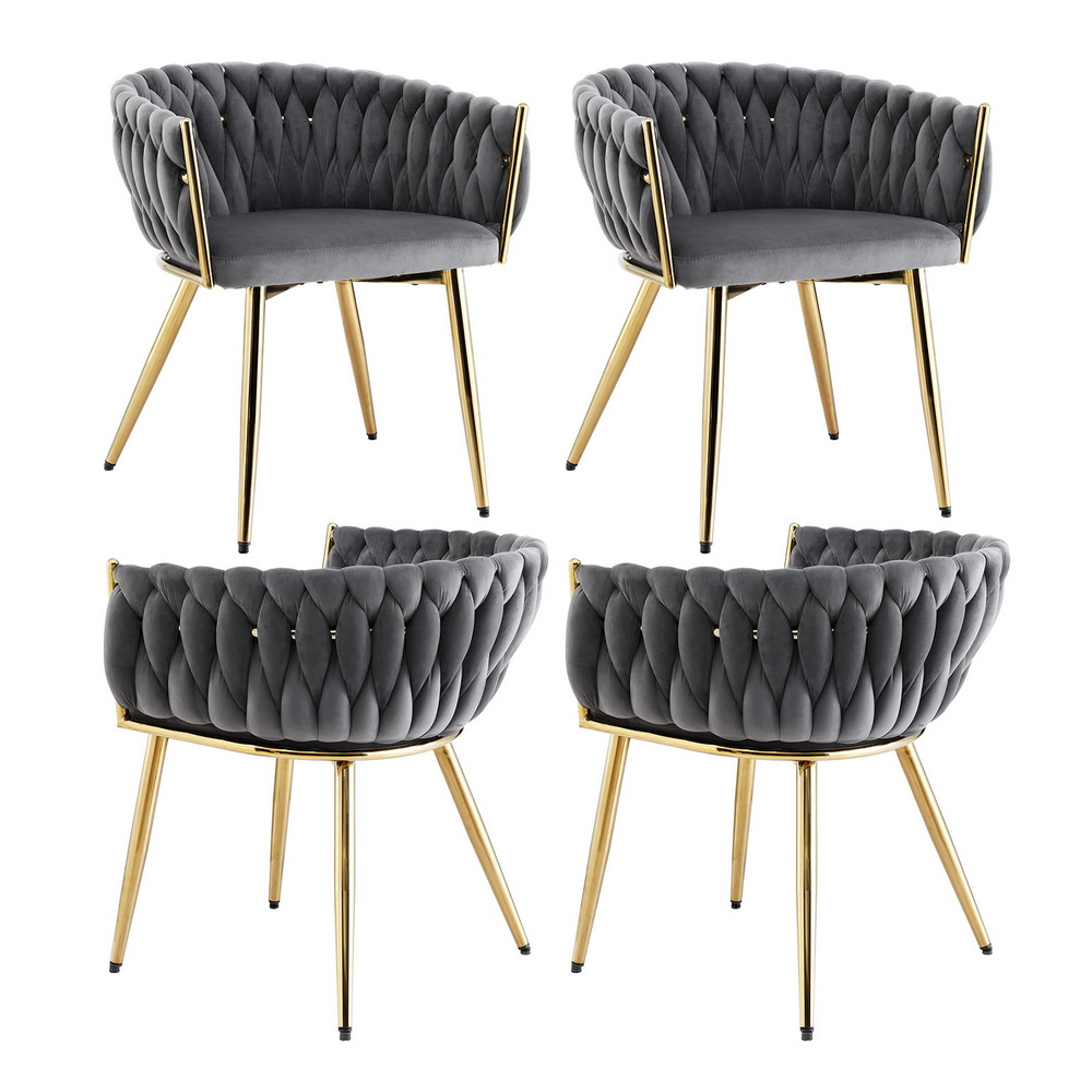 Set of 4 Artiss Dining Chairs Velvet Armchair Grey