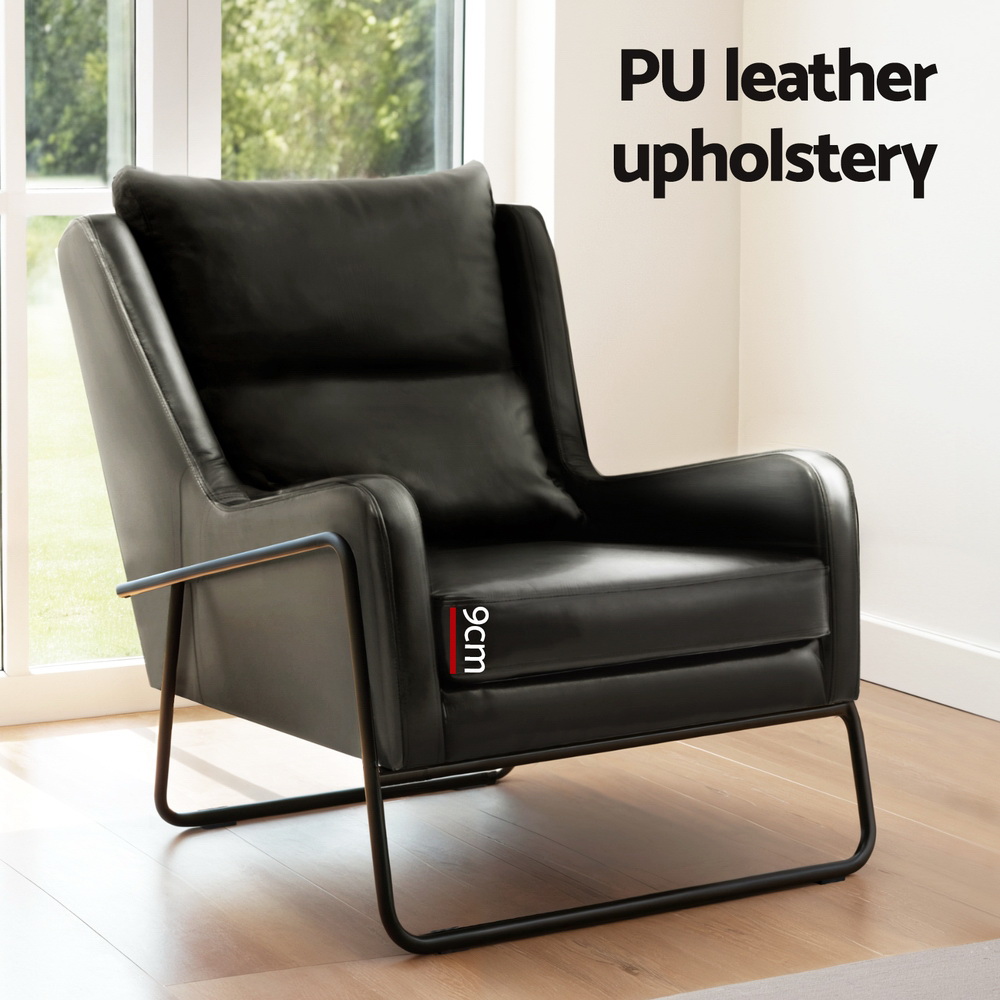 Artiss Armchair Accent Chair PU Leather Wingback Black - Image 4