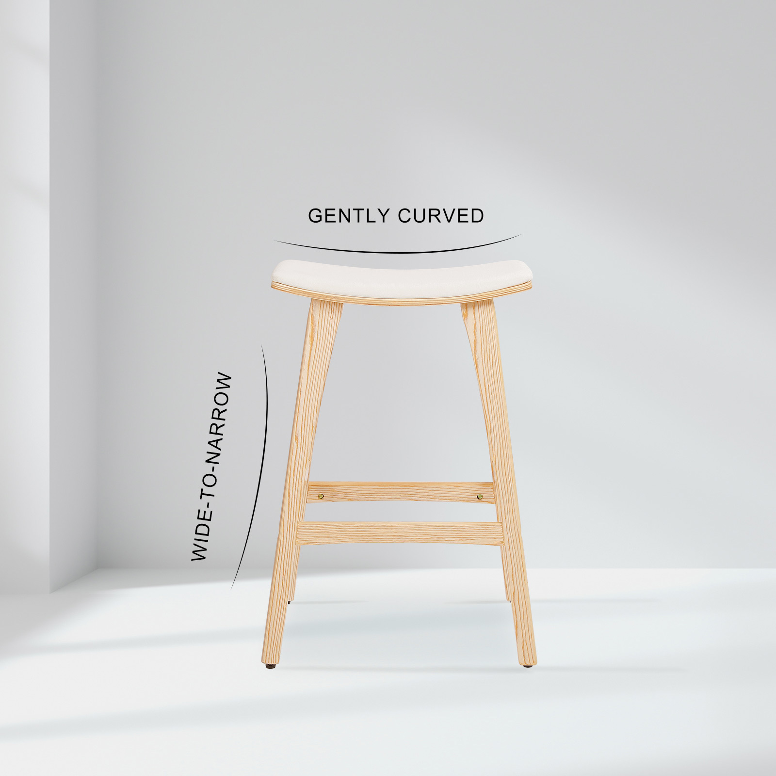 4X Wooden Bar Stool Padded Fabric Dining Chair KANSO 65cm BEIGE - Image 4