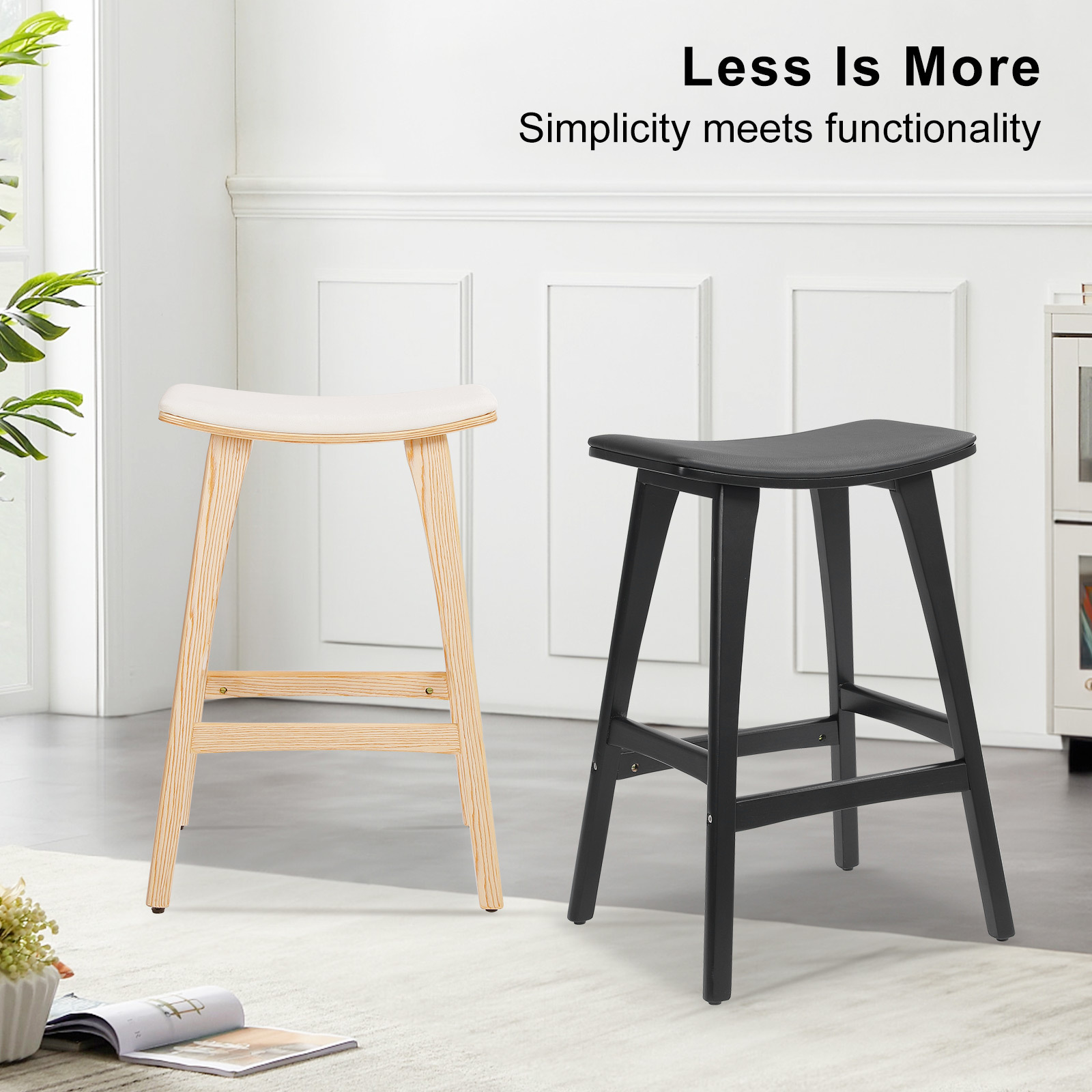 4X Wooden Bar Stool Padded Fabric Dining Chair KANSO 65cm BEIGE - Image 6