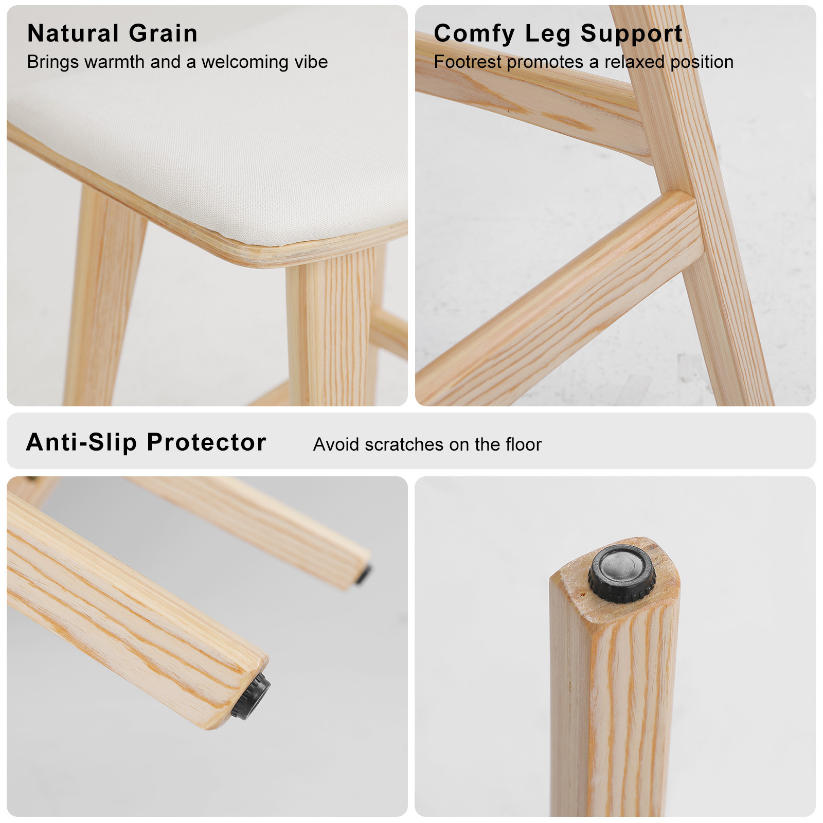 4X Wooden Bar Stool Padded Fabric Dining Chair KANSO 65cm BEIGE - Image 10