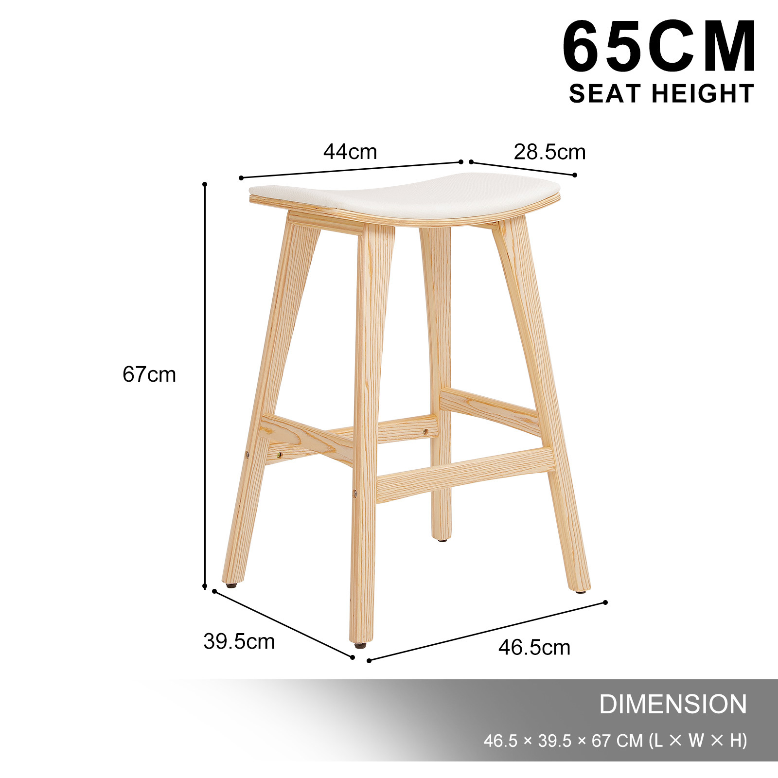 4X Wooden Bar Stool Padded Fabric Dining Chair KANSO 65cm BEIGE - Image 12