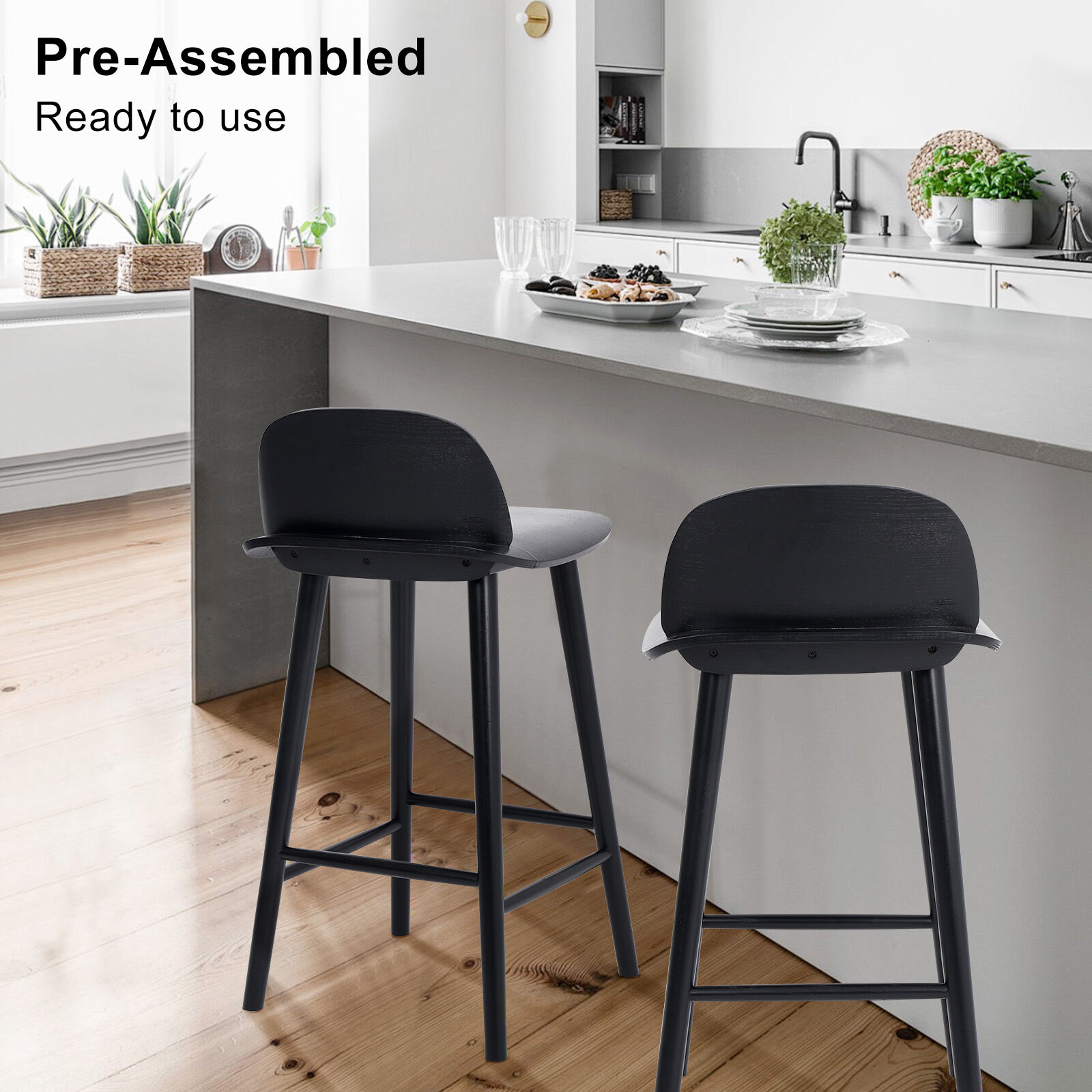2X Wooden Bar Stool Dining Chair Ash Wood ELISE 65cm BLACK - Image 6