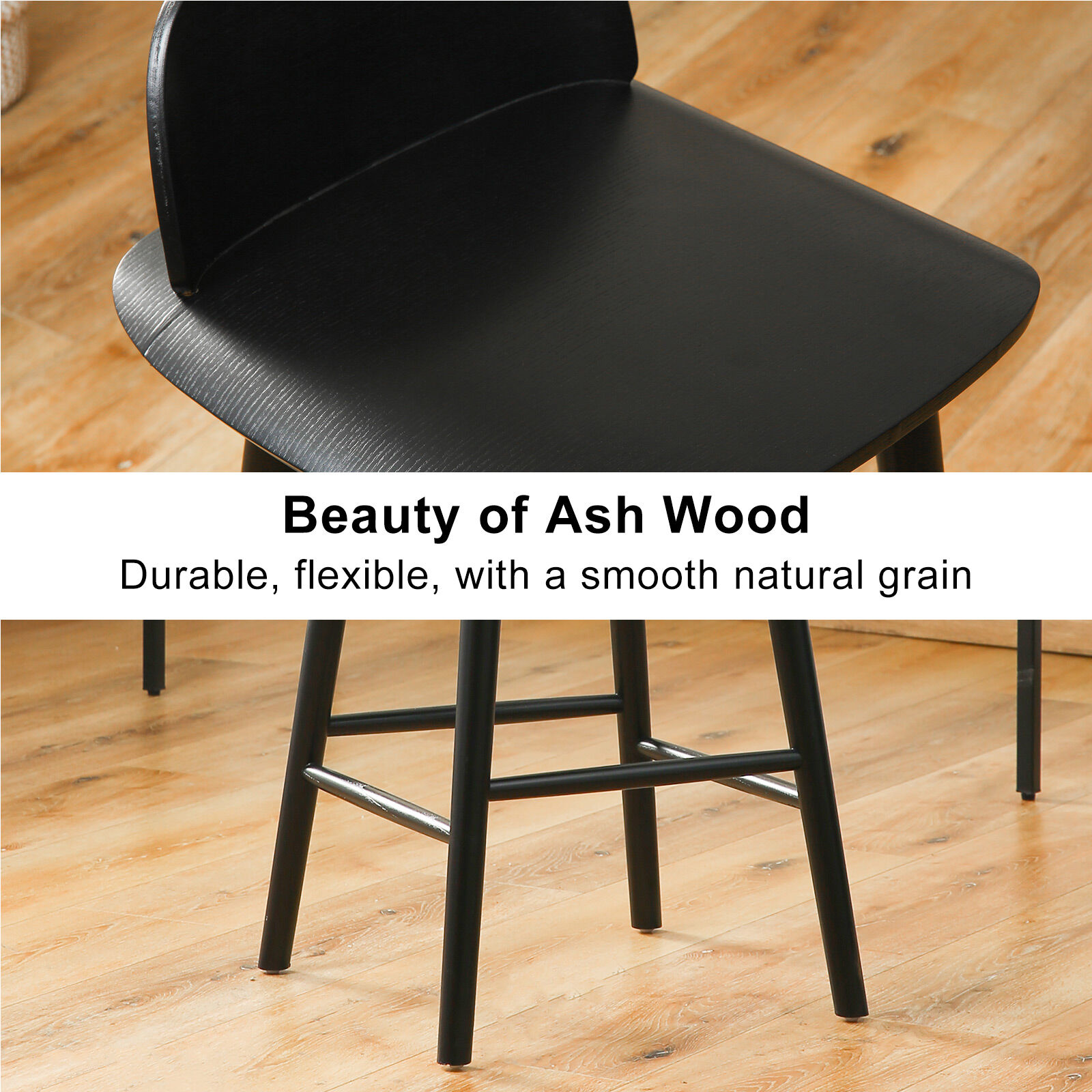2X Wooden Bar Stool Dining Chair Ash Wood ELISE 65cm BLACK - Image 7