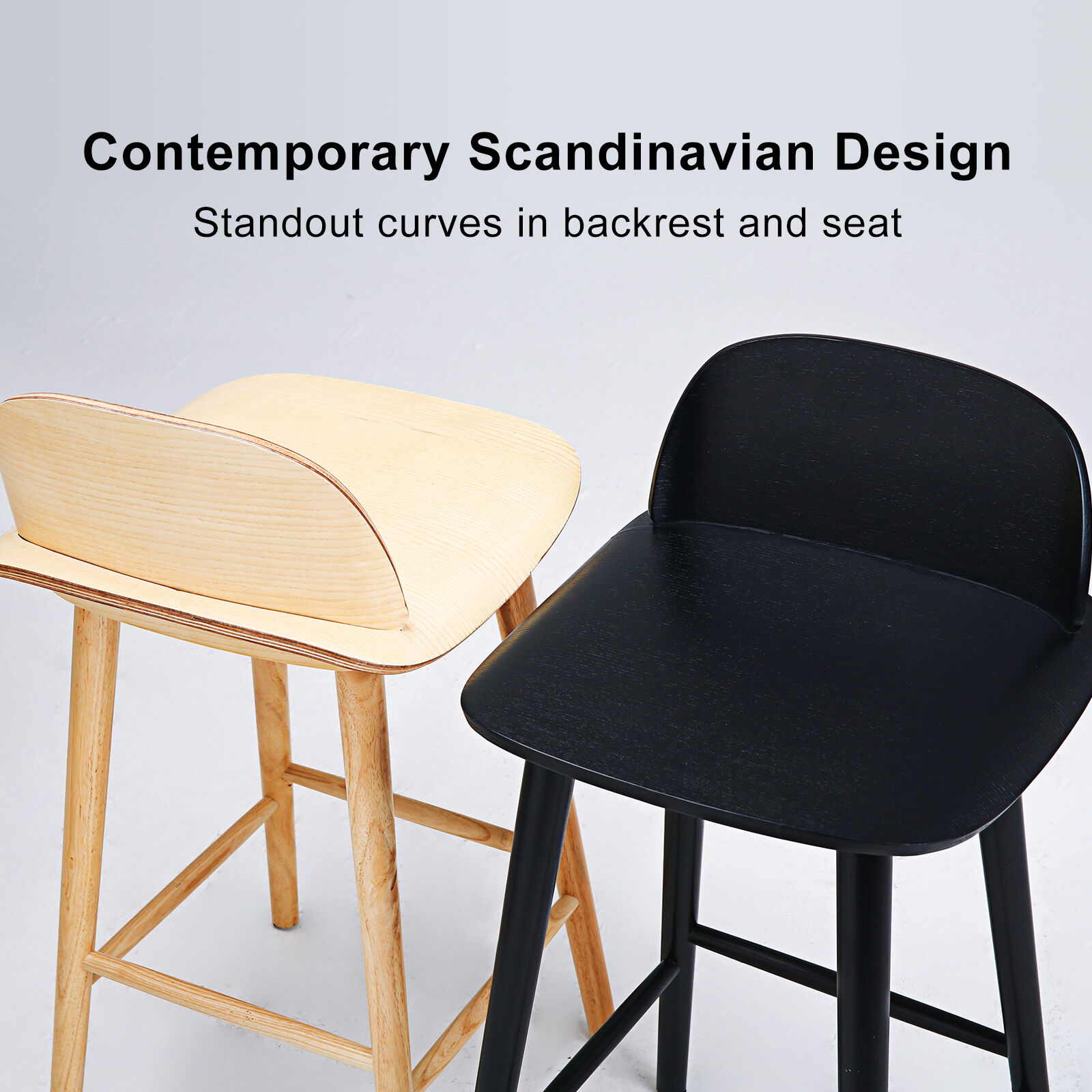 Wooden Bar Stool Dining Chair Ash Wood ELISE 65cm - Image 3