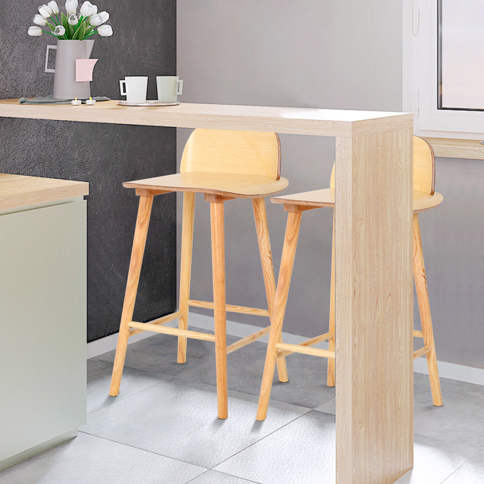 Wooden Bar Stool Dining Chair Ash Wood ELISE 65cm - Image 5