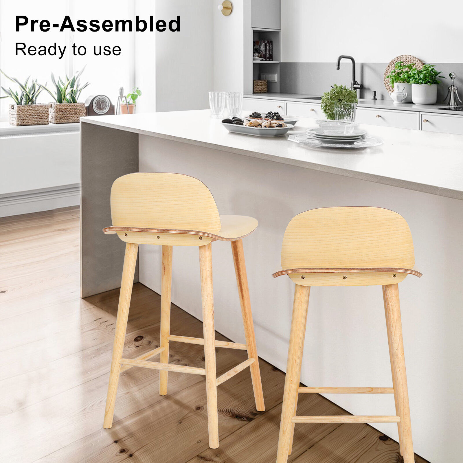 Wooden Bar Stool Dining Chair Ash Wood ELISE 65cm - Image 6