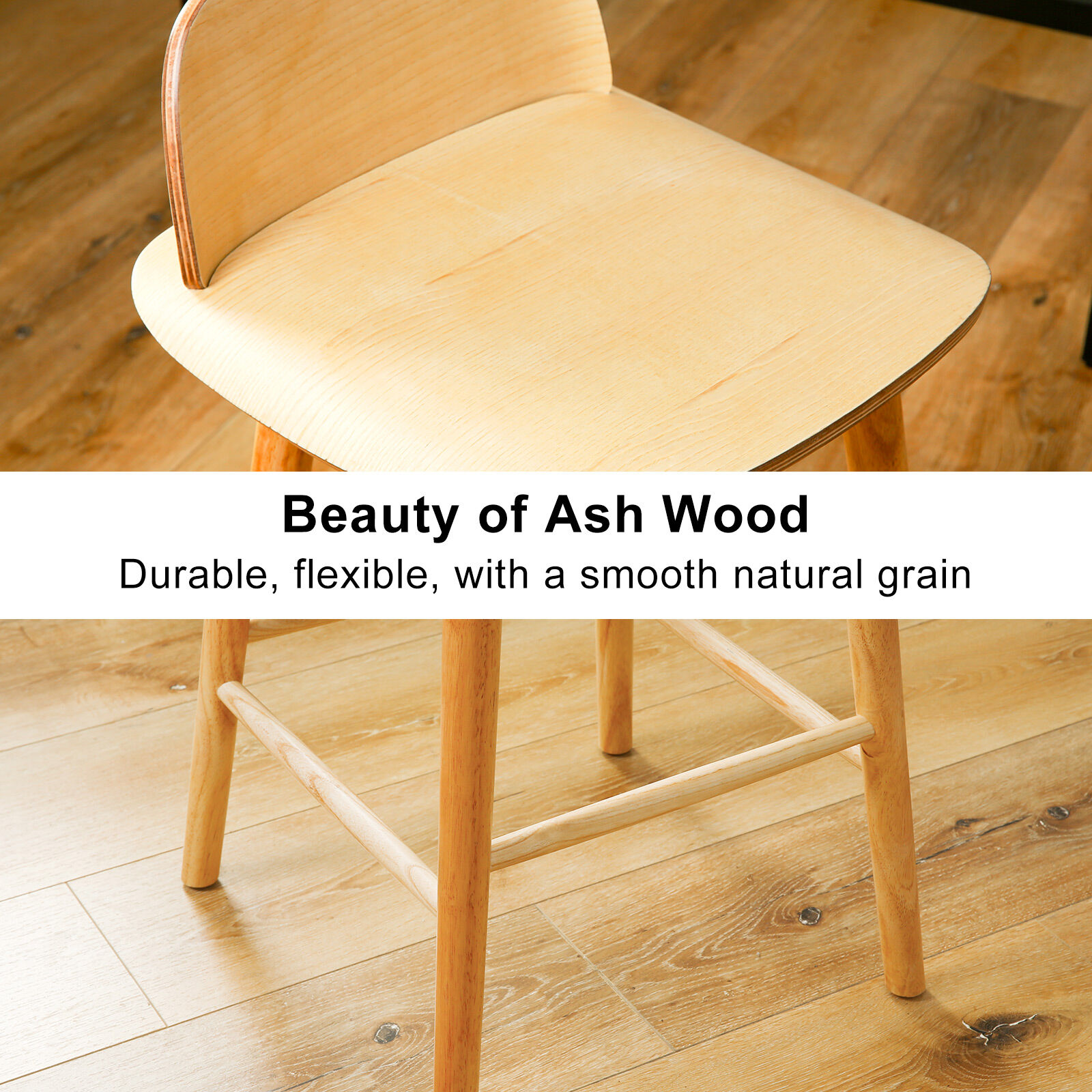 Wooden Bar Stool Dining Chair Ash Wood ELISE 65cm - Image 7