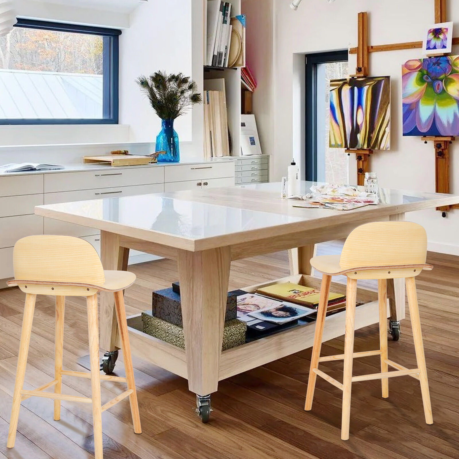 Wooden Bar Stool Dining Chair Ash Wood ELISE 65cm - Image 8