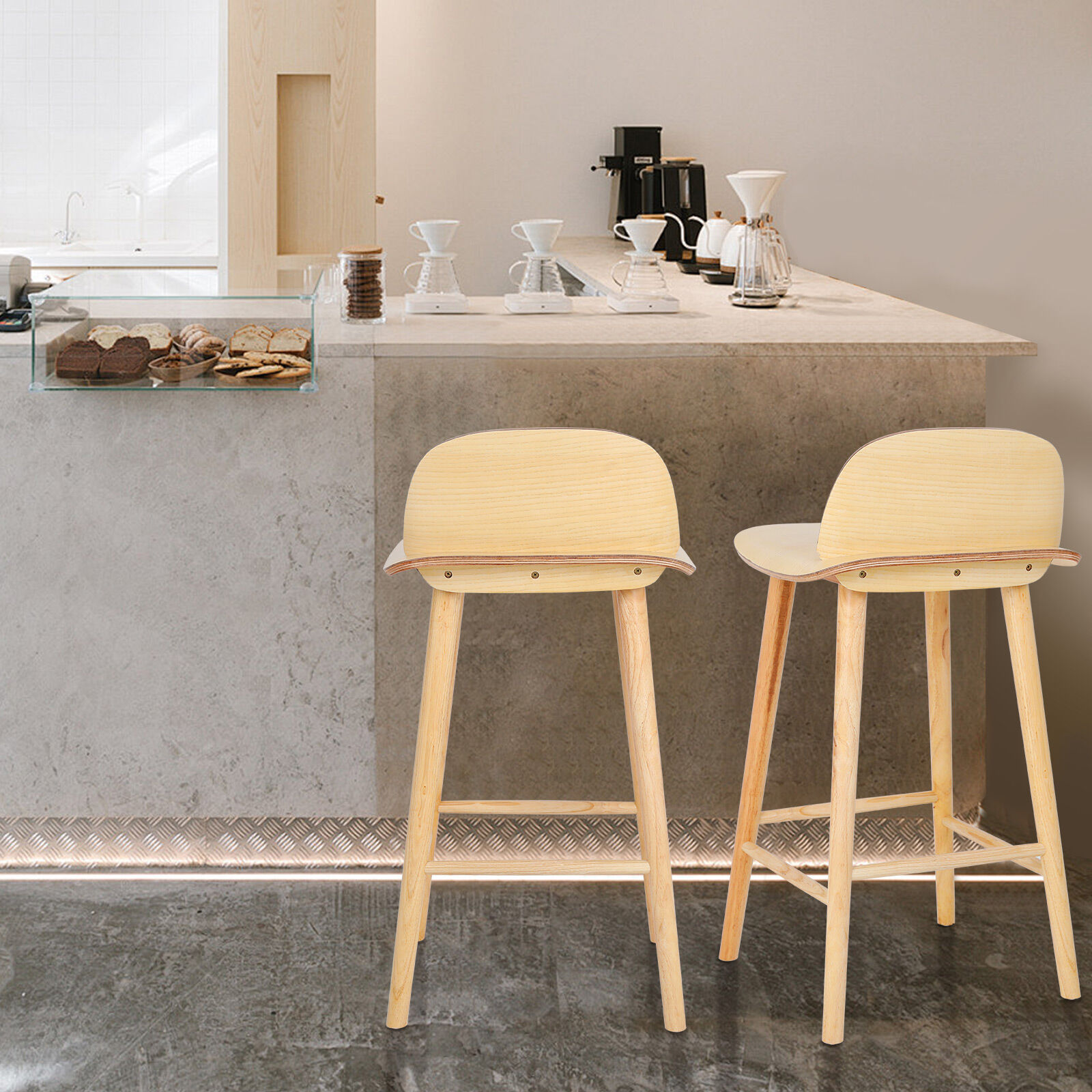 Wooden Bar Stool Dining Chair Ash Wood ELISE 65cm - Image 9