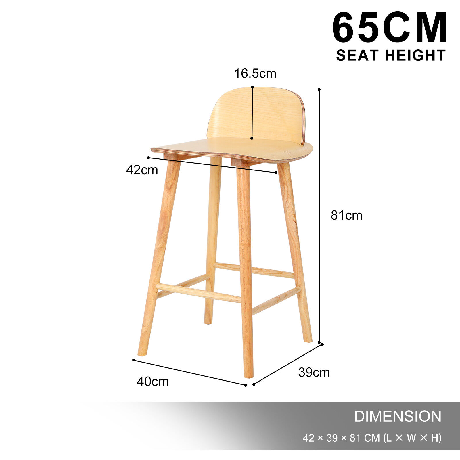 Wooden Bar Stool Dining Chair Ash Wood ELISE 65cm - Image 10