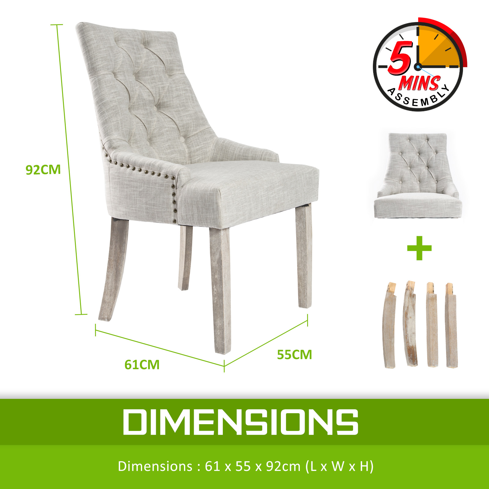 2X French Provincial Dining Chair Oak Leg AMOUR CREAM - Image 12