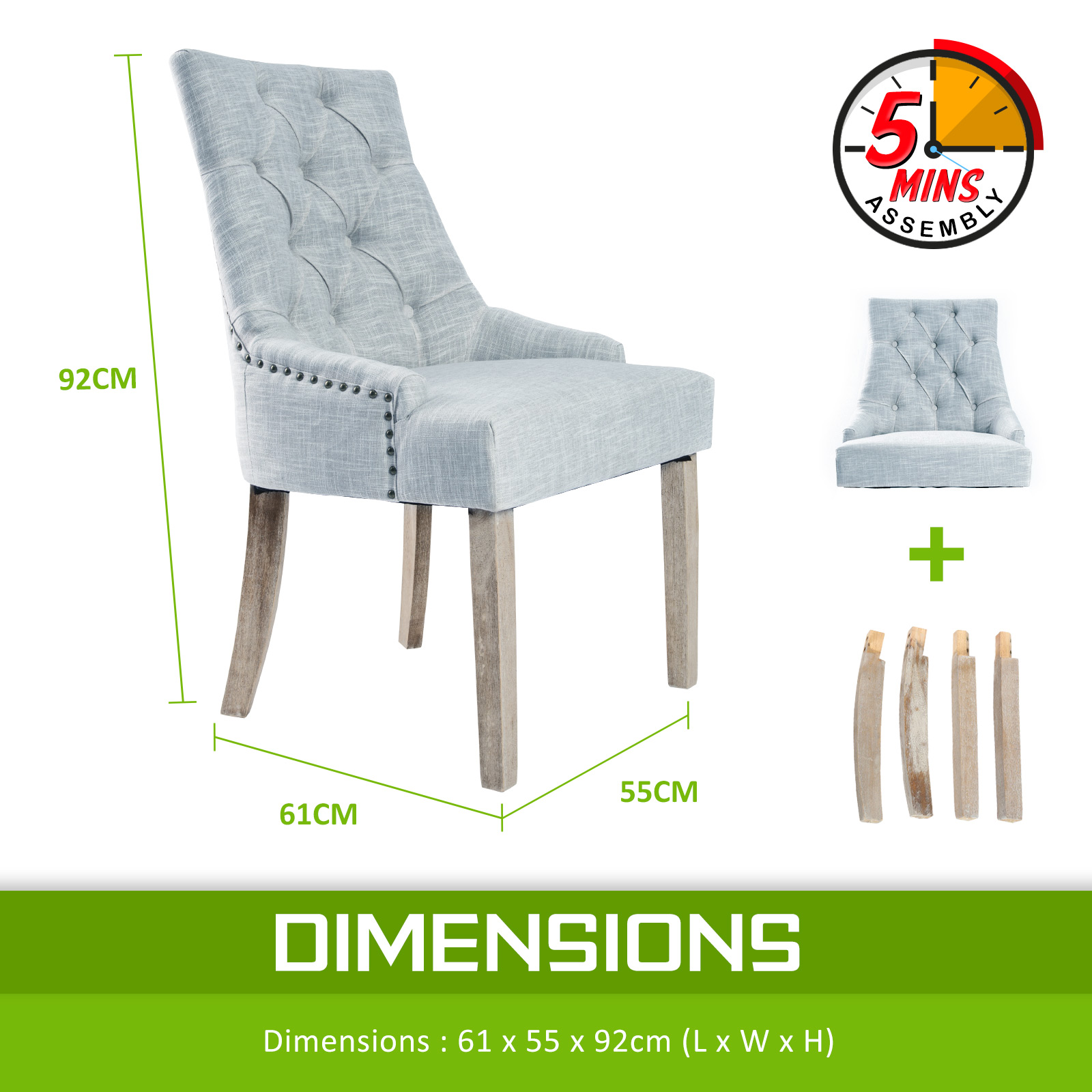 2X French Provincial Dining Chair Oak Leg AMOUR GREY - Image 12