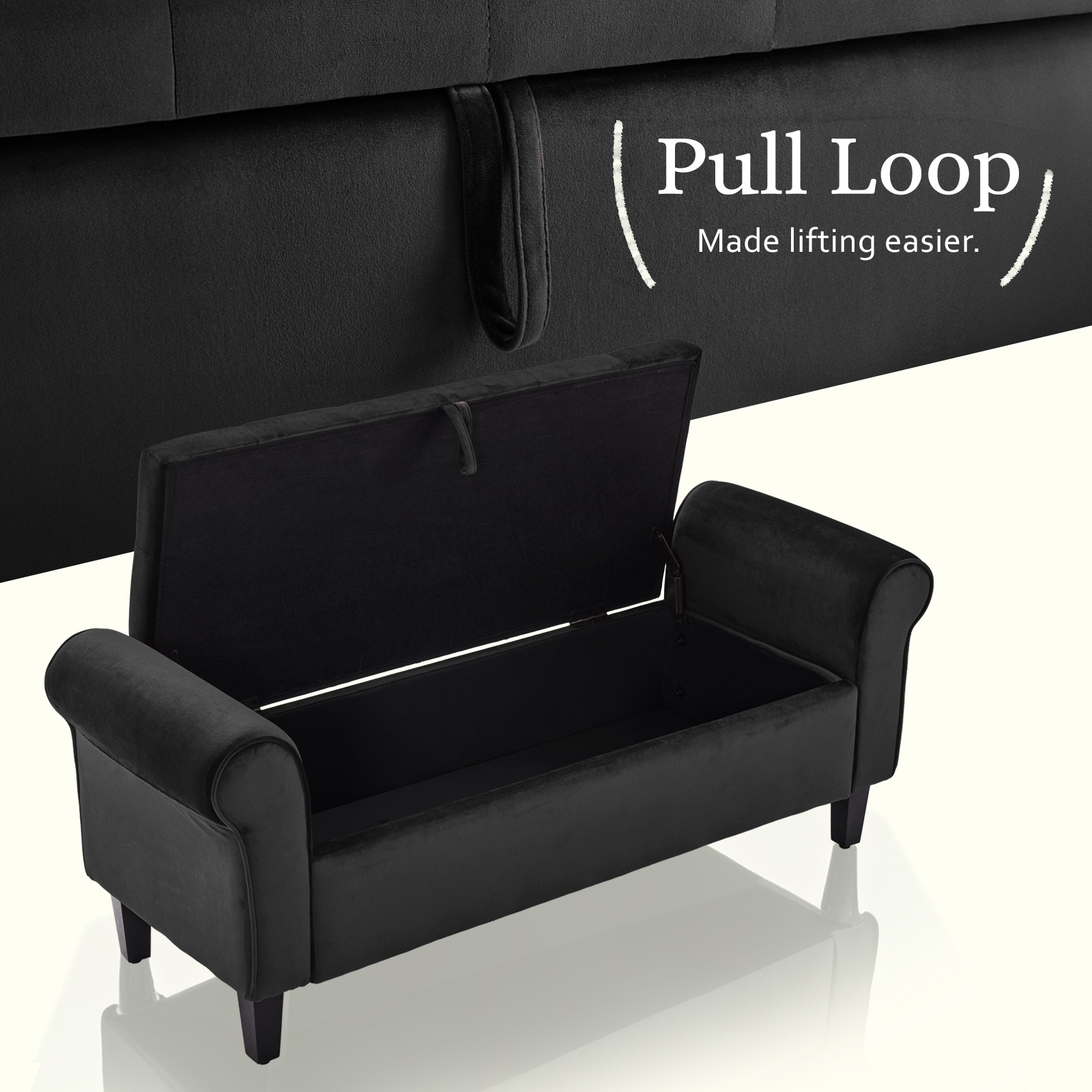 Storage Ottoman Stool Arm Bench Seat 132cm Velvet BLACK - Image 9