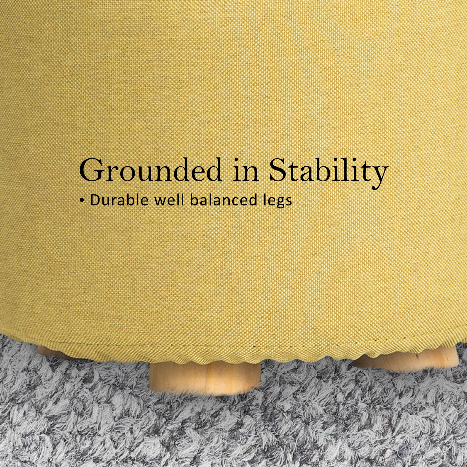 2X Fabric Ottoman Round Wooden Leg Foot Stool - Mustard Yellow - Image 9