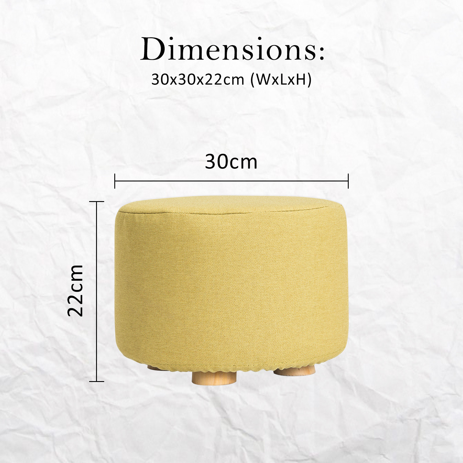 2X Fabric Ottoman Round Wooden Leg Foot Stool - Mustard Yellow - Image 11