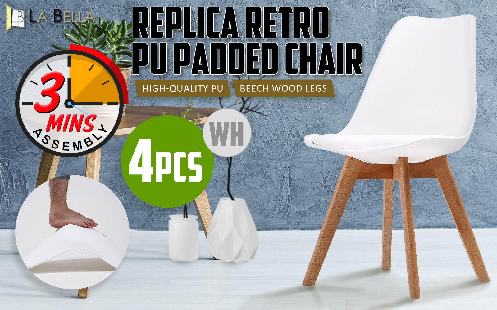 4X Retro Dining Cafe Chair Padded Seat WHITE - Image 2