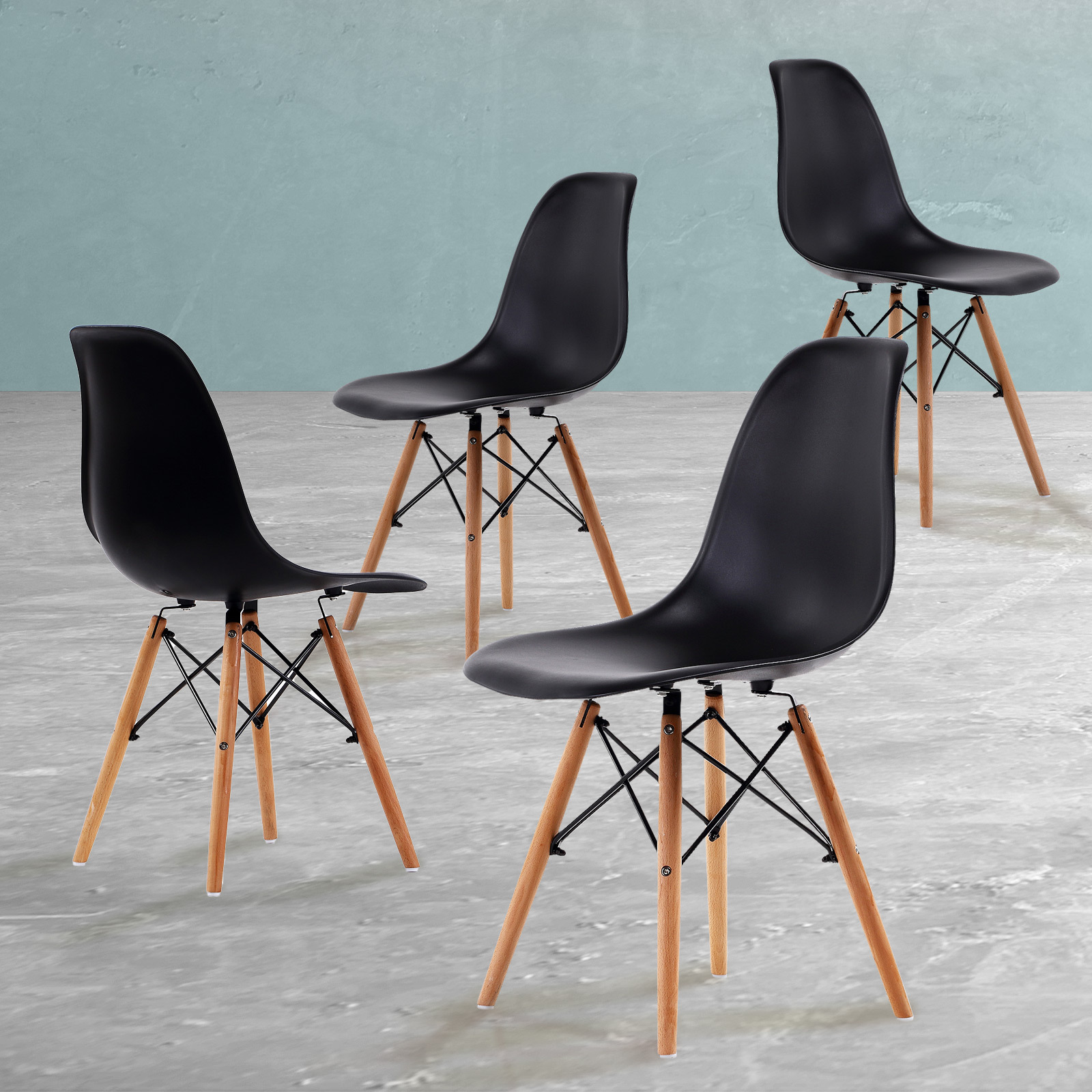 4X Retro Dining Cafe Chair DSW BLACK - Image 11