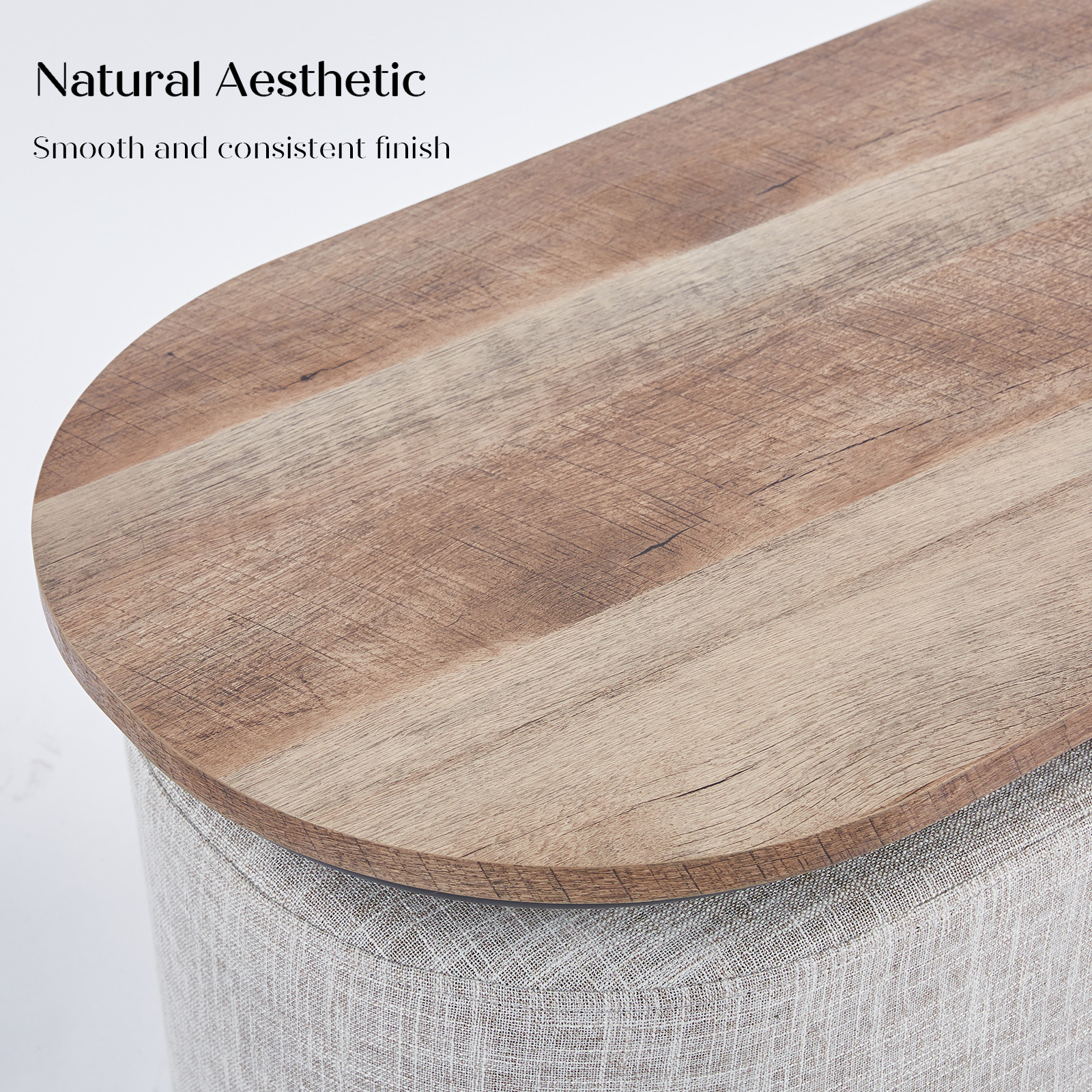 3 Piece Set Coffee Table & Ottoman Wood Side End Table Industrial - CREAM GREY - Image 4